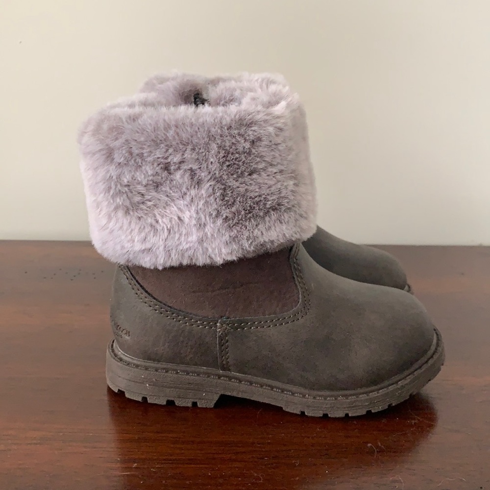 Grey faux fur boots